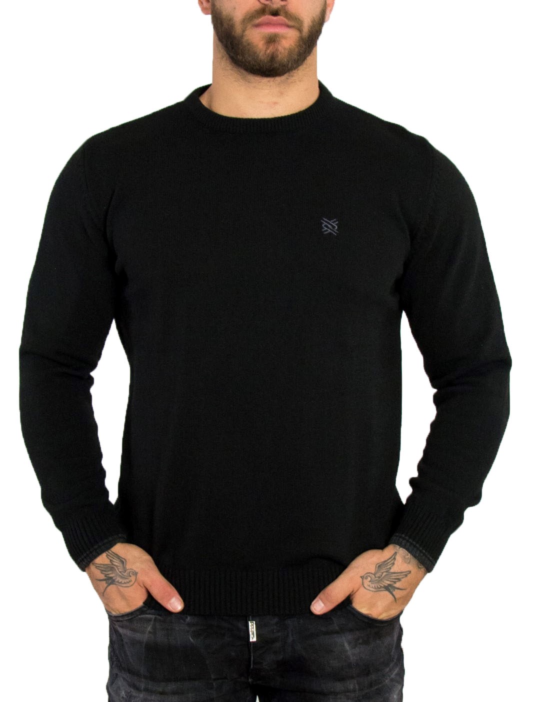 Darious ανδρικό μαύρο πλεκτό πουλόβερ με διχρωμία 18555L φωτογραφία